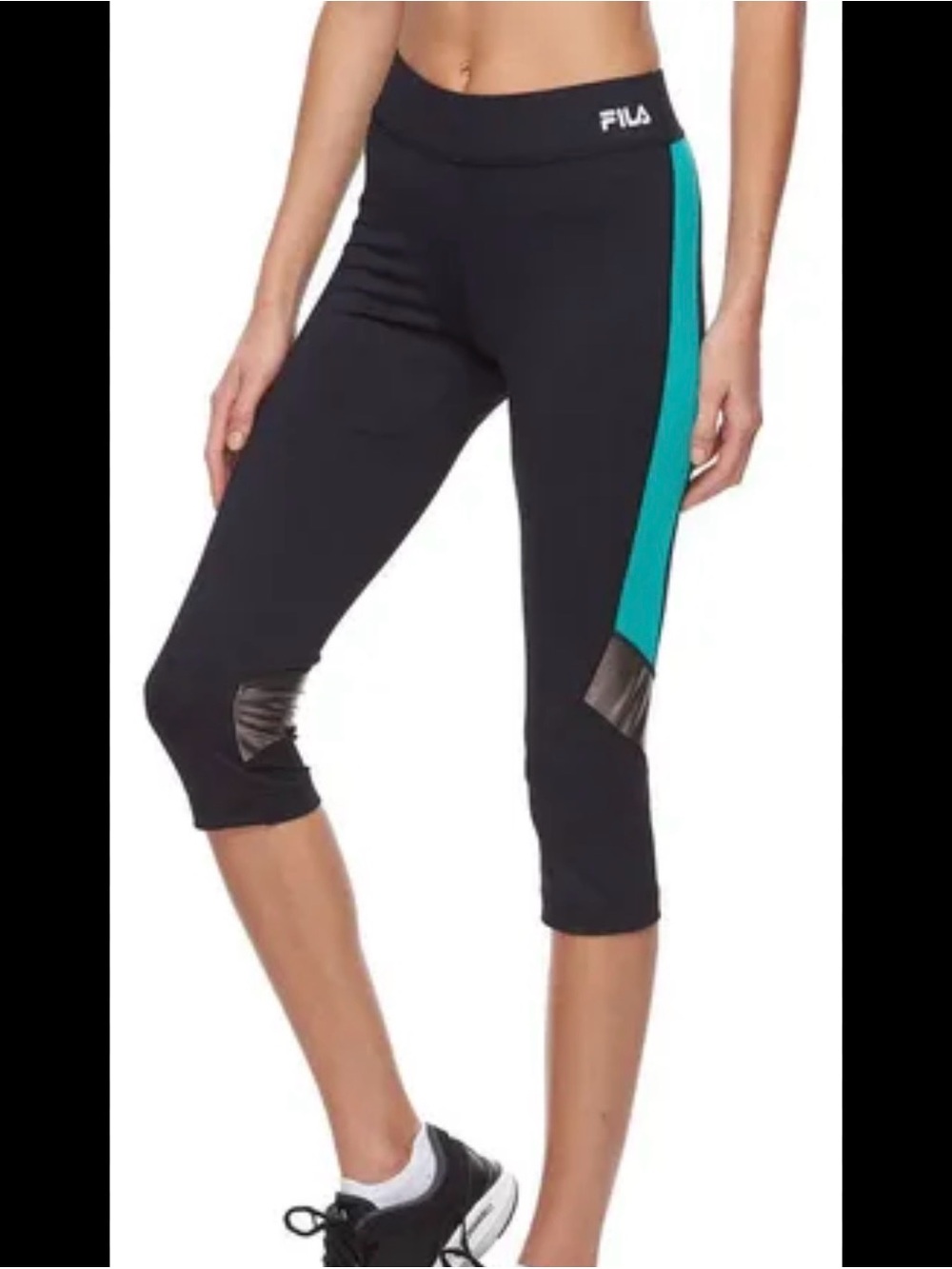 🐠 Fila Black Capri Leggings with Teal Side Panel